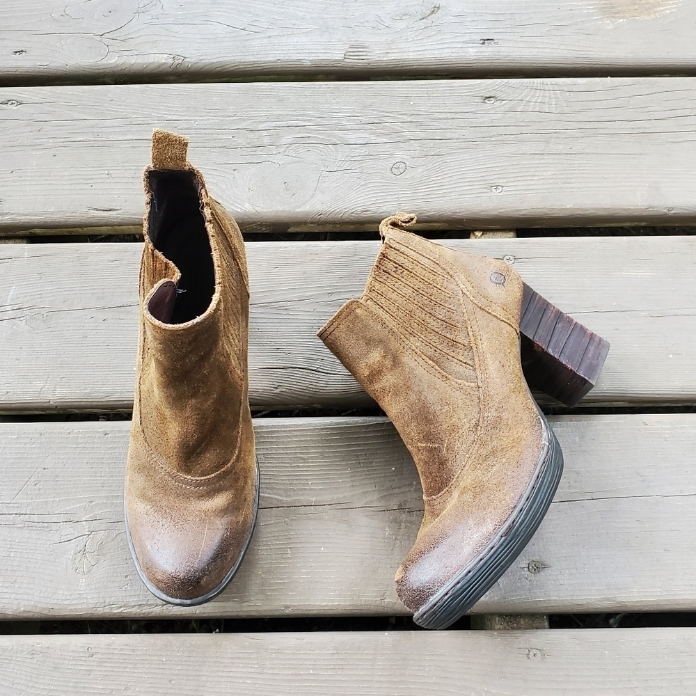 Born Mireille Tobacco Brown Oiled Suede Leather Platform Heeled‎ Ankle Booties 9